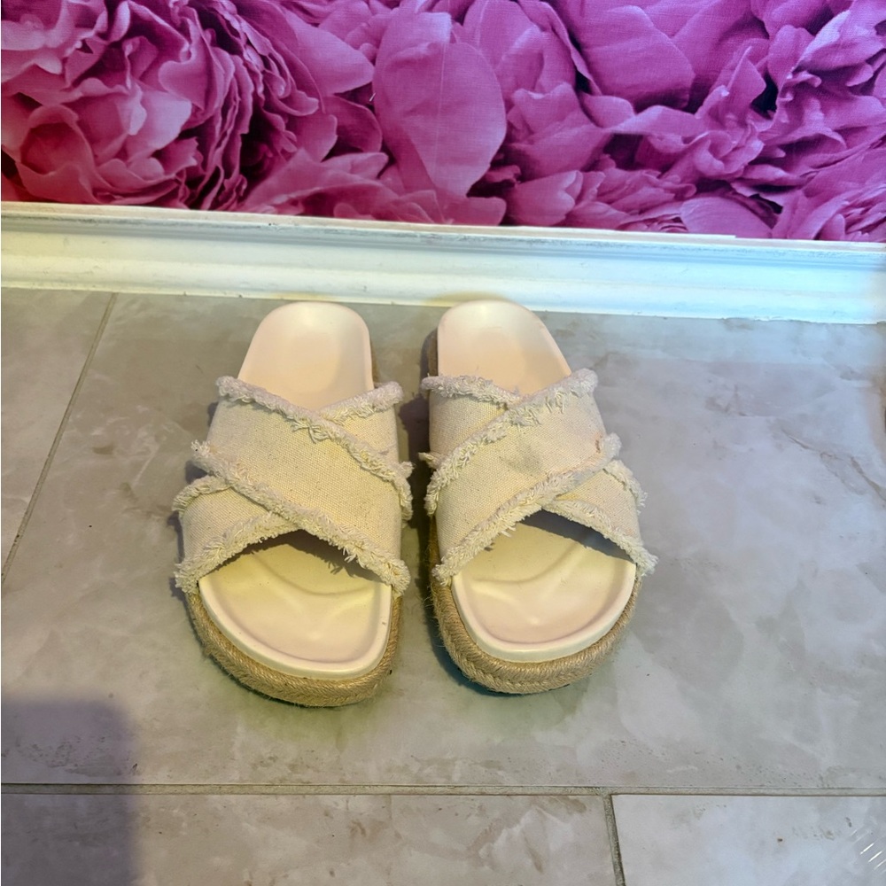 Lulu's Cream Slide Sandals